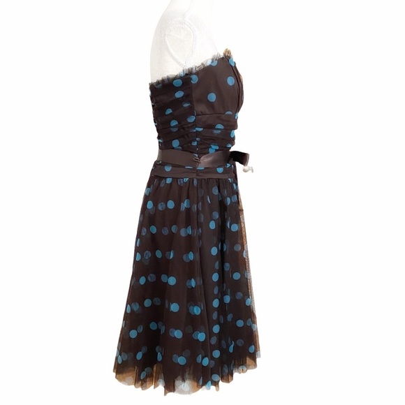 Scott McClintock Brown & Blue Polka Dot Strapless Dress – Size 8 - Picture 2 of 13